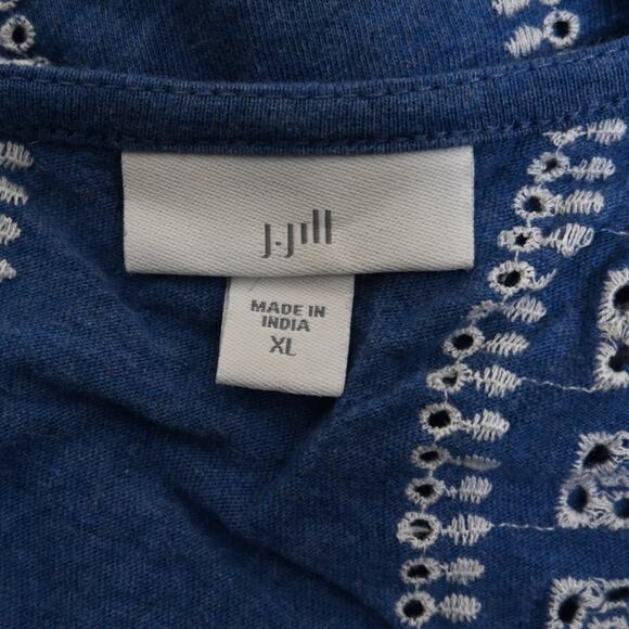 J. Jill Women's XL Blue White Eyelet Split Back Tank - Picture 7 of 9
